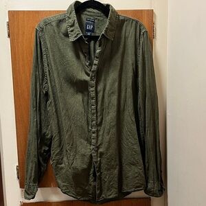 GAP 100% Linen ls Green Casual Shirt Mens XL